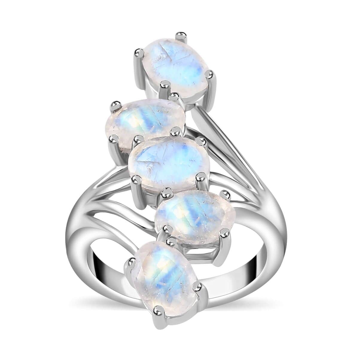 Premium Rainbow Moonstone 5 Stone Ring in Platinum Over Sterling Silver (Size 10.0) 3.85 ctw image number 0