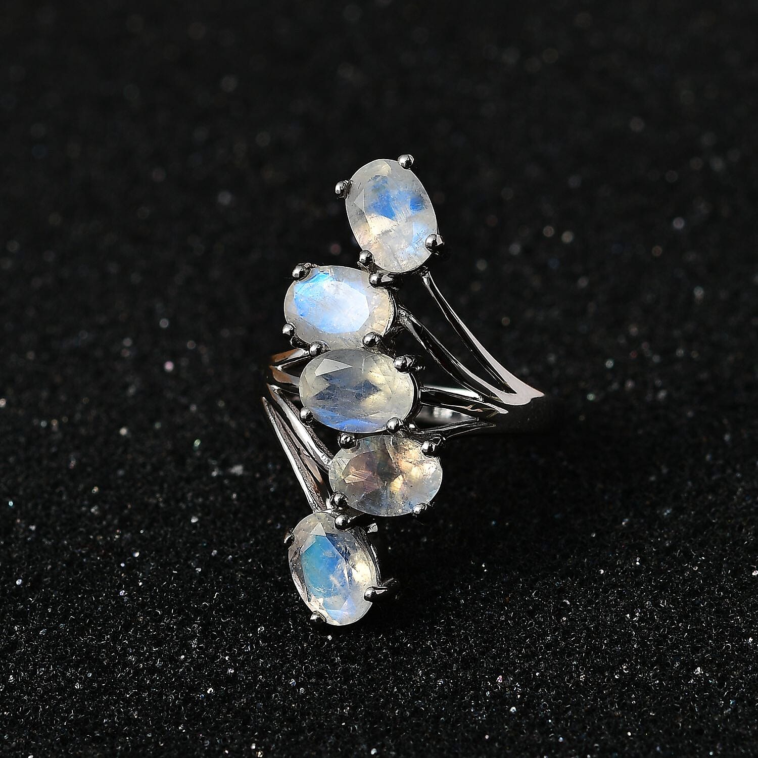 Premium Rainbow Moonstone 5 Stone Ring in Platinum Over Sterling Silver (Size 10.0) 3.85 ctw