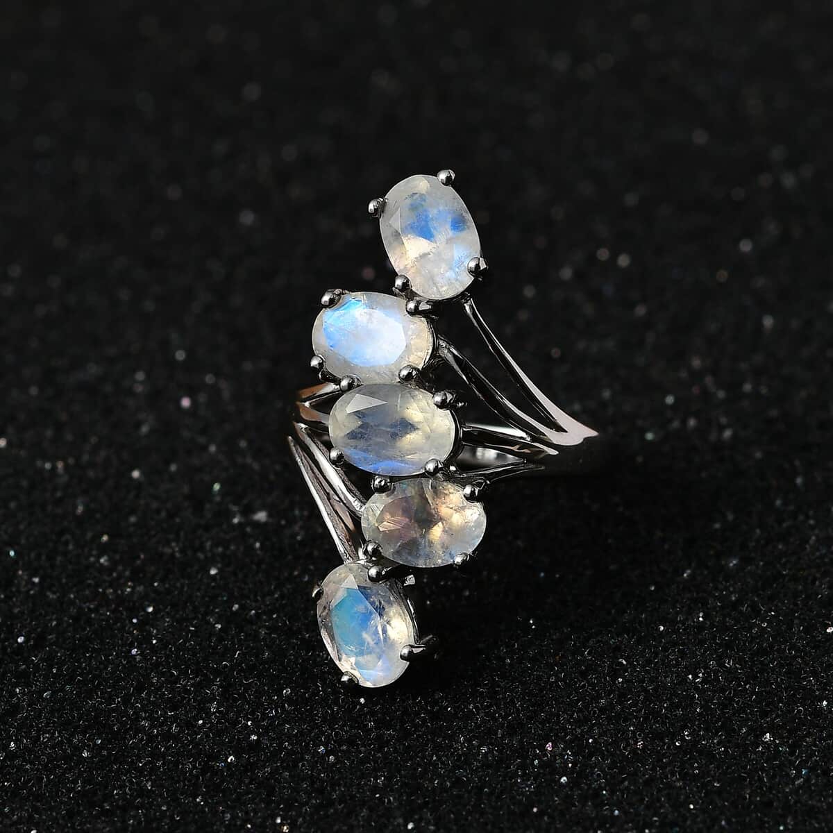 Premium Rainbow Moonstone 5 Stone Ring in Platinum Over Sterling Silver (Size 10.0) 3.85 ctw image number 2
