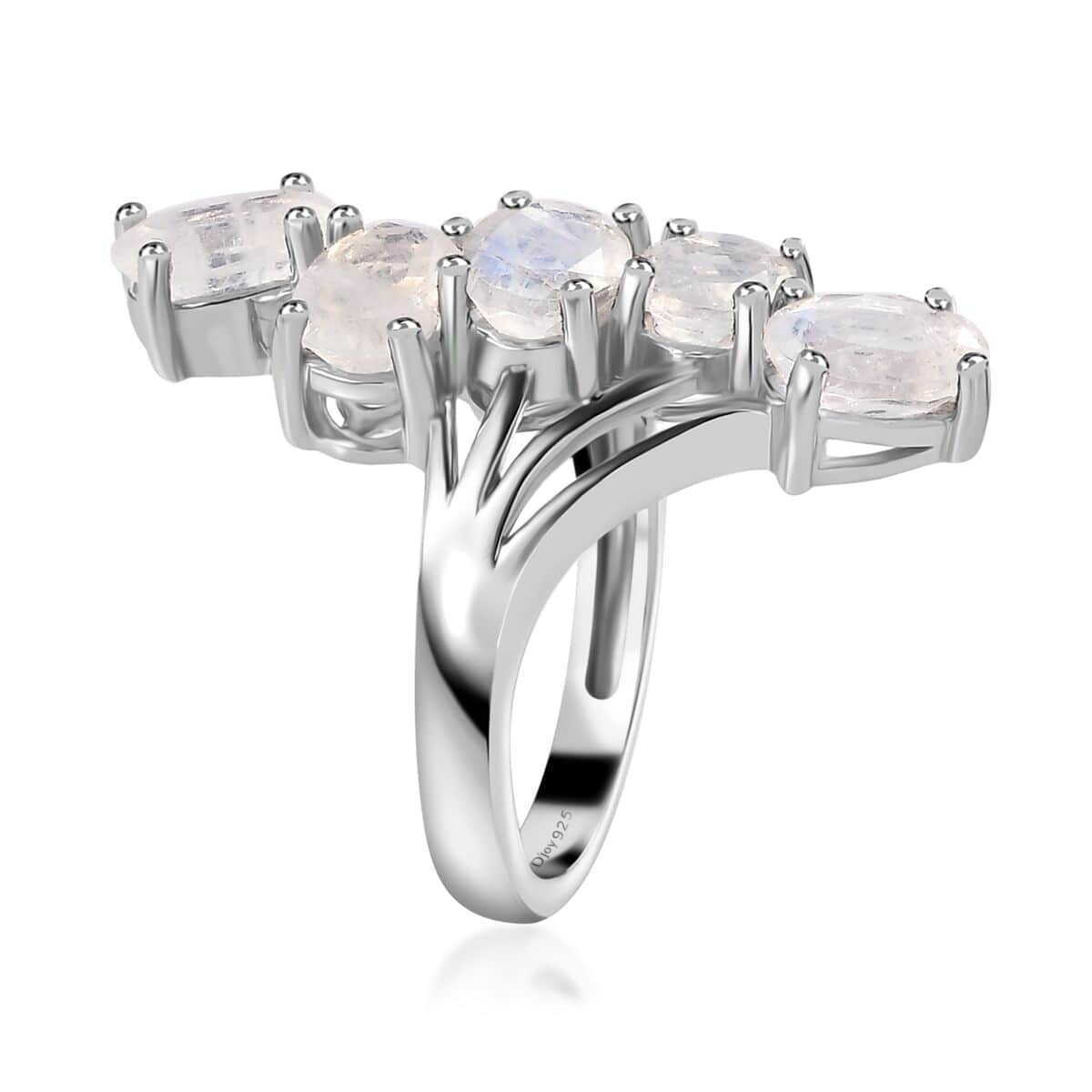 Premium Rainbow Moonstone 5 Stone Ring in Platinum Over Sterling Silver (Size 10.0) 3.85 ctw image number 4