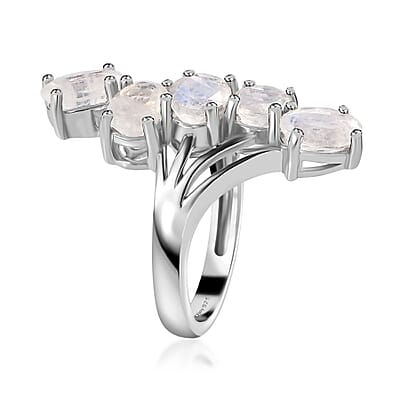 Premium Rainbow Moonstone 5 Stone Ring in Platinum Over Sterling Silver (Size 10.0) 3.85 ctw