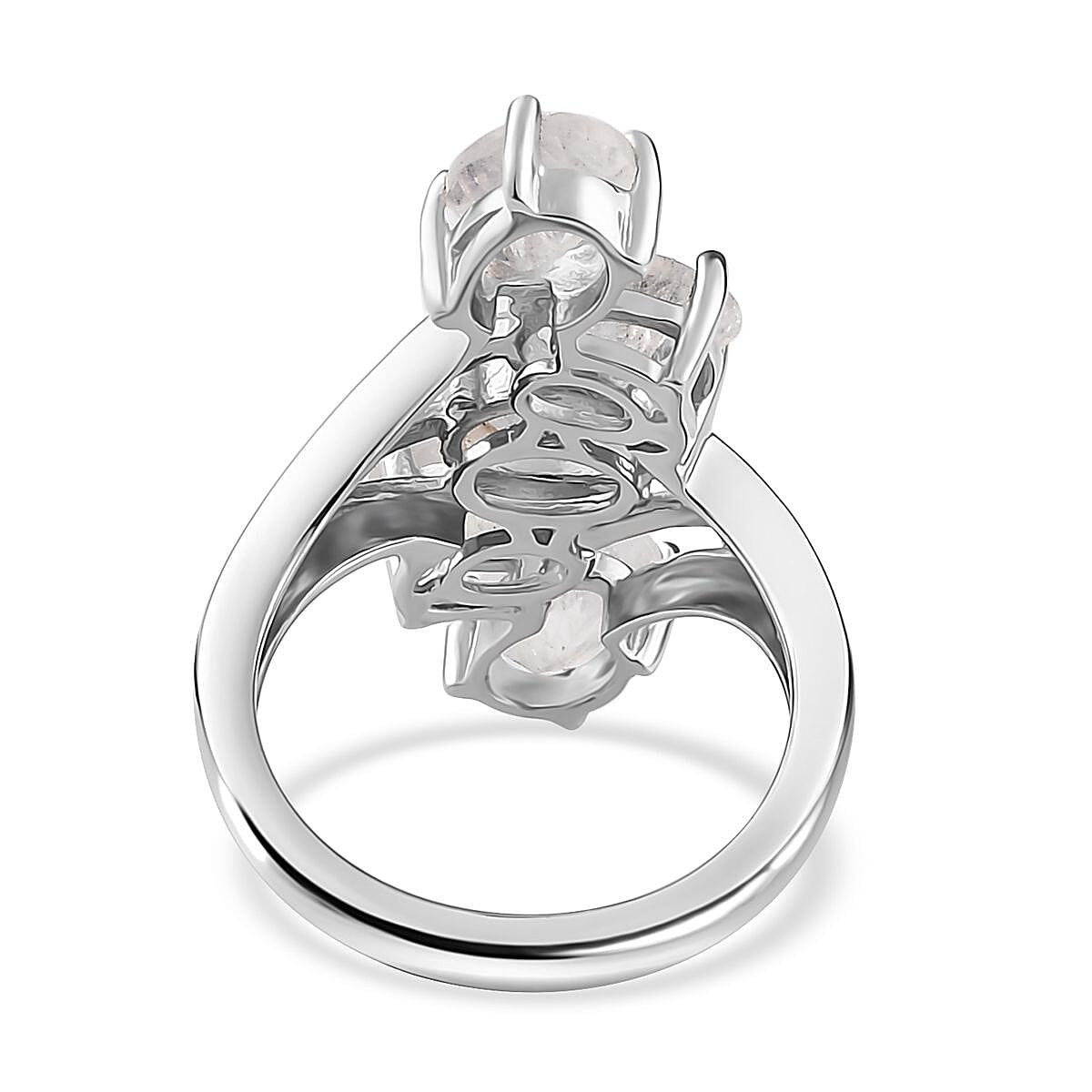 Premium Rainbow Moonstone 5 Stone Ring in Platinum Over Sterling Silver (Size 10.0) 3.85 ctw