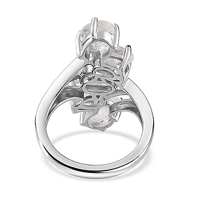 Premium Rainbow Moonstone 5 Stone Ring in Platinum Over Sterling Silver (Size 10.0) 3.85 ctw