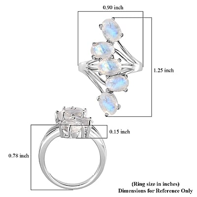 Premium Rainbow Moonstone 5 Stone Ring in Platinum Over Sterling Silver (Size 10.0) 3.85 ctw