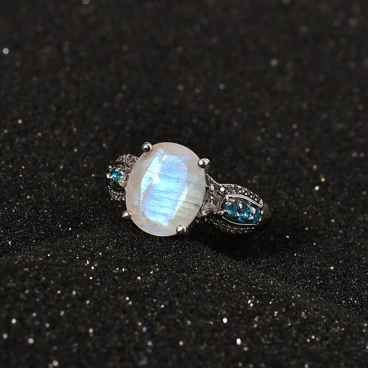 Premium Rainbow Moonstone and Multi Gemstone Ring in Platinum Over Sterling Silver (Size 10.0) 5.85 ctw image number 2