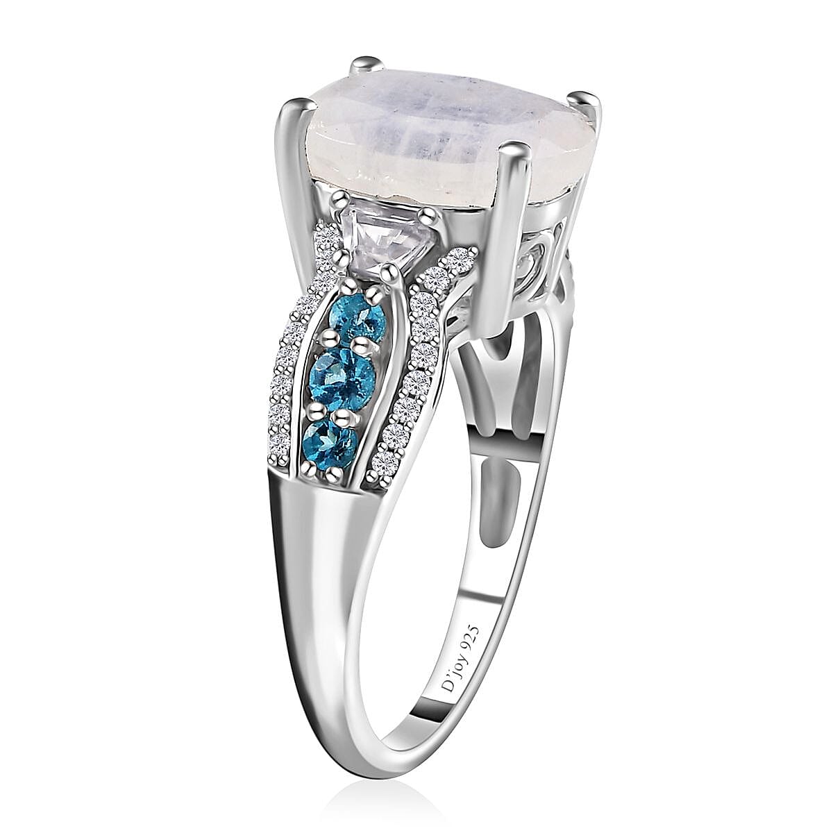 Premium Rainbow Moonstone and Multi Gemstone Ring in Platinum Over Sterling Silver (Size 10.0) 5.85 ctw