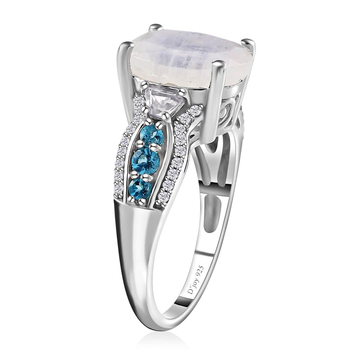 Premium Rainbow Moonstone and Multi Gemstone Ring in Platinum Over Sterling Silver (Size 10.0) 5.85 ctw image number 4