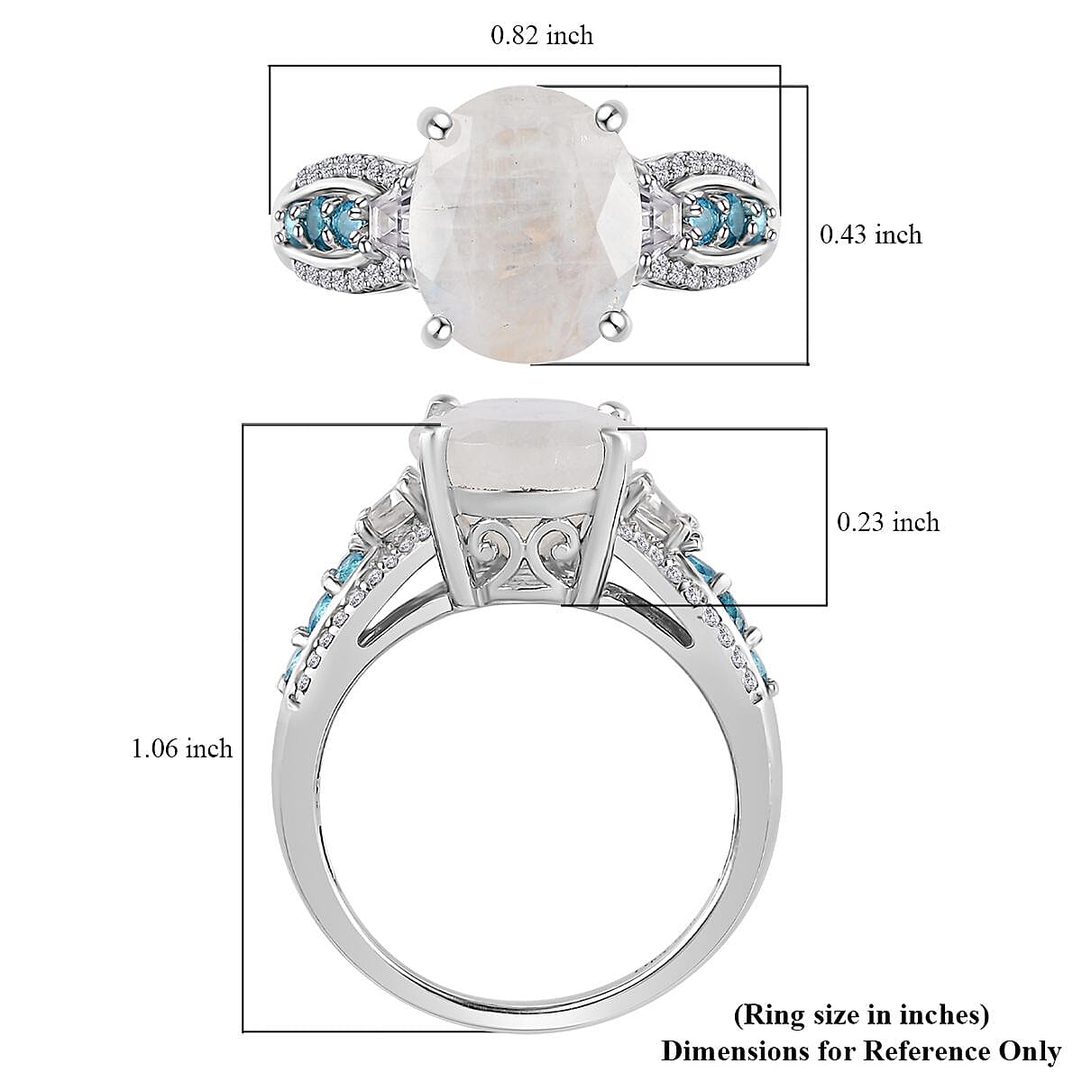Premium Rainbow Moonstone and Multi Gemstone Ring in Platinum Over Sterling Silver (Size 10.0) 5.85 ctw