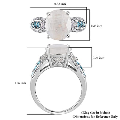 Premium Rainbow Moonstone and Multi Gemstone Ring in Platinum Over Sterling Silver (Size 10.0) 5.85 ctw