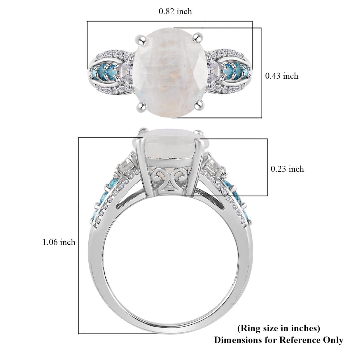 Premium Rainbow Moonstone and Multi Gemstone Ring in Platinum Over Sterling Silver (Size 10.0) 5.85 ctw image number 6