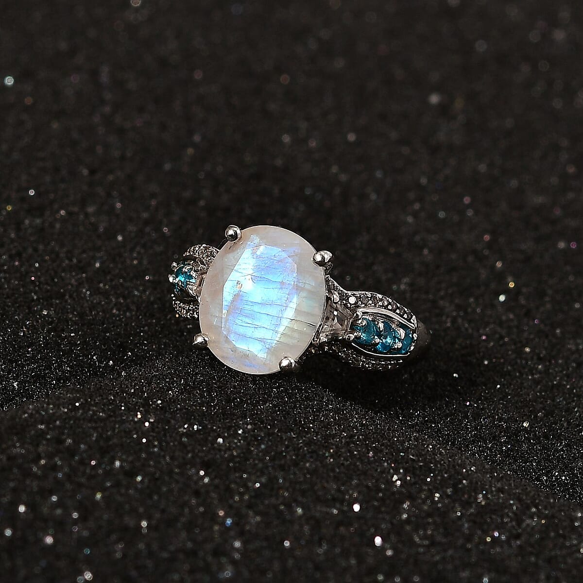 Premium Rainbow Moonstone and Multi Gemstone Ring in Platinum Over Sterling Silver (Size 9.0) 5.85 ctw image number 2
