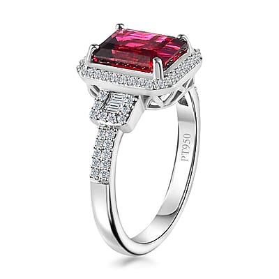 Rhapsody 950 Platinum AAAA Ouro Fino Rubellite, Diamond (E-F, VS2) (0.30 cts) Ring (Size 10.0) (6.35 g) 3.30 ctw