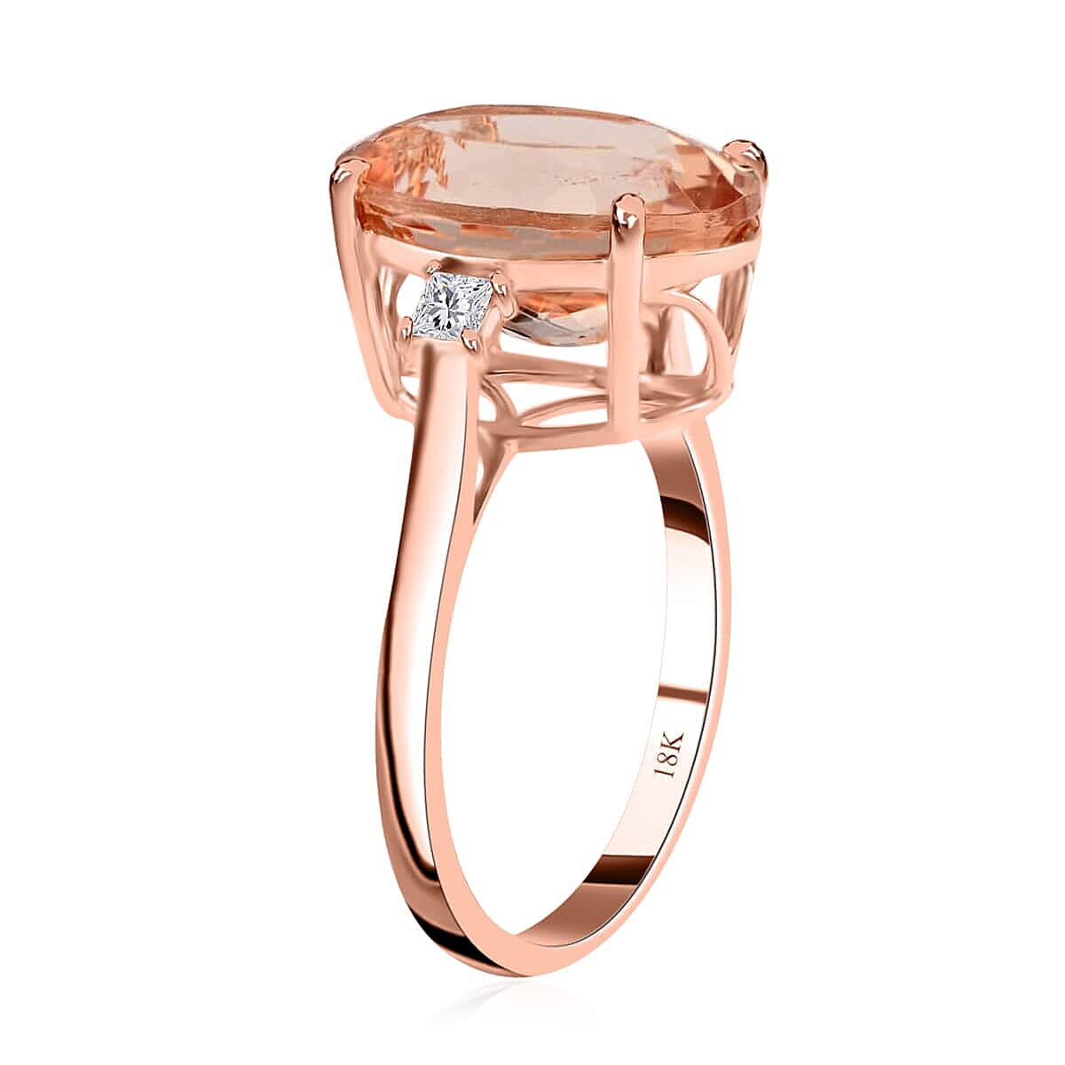 Certified and Appraised Iliana 18K Rose Gold AAA Marropino Morganite and G-H SI Diamond Ring (Size 7.5) 6.10 ctw image number 3