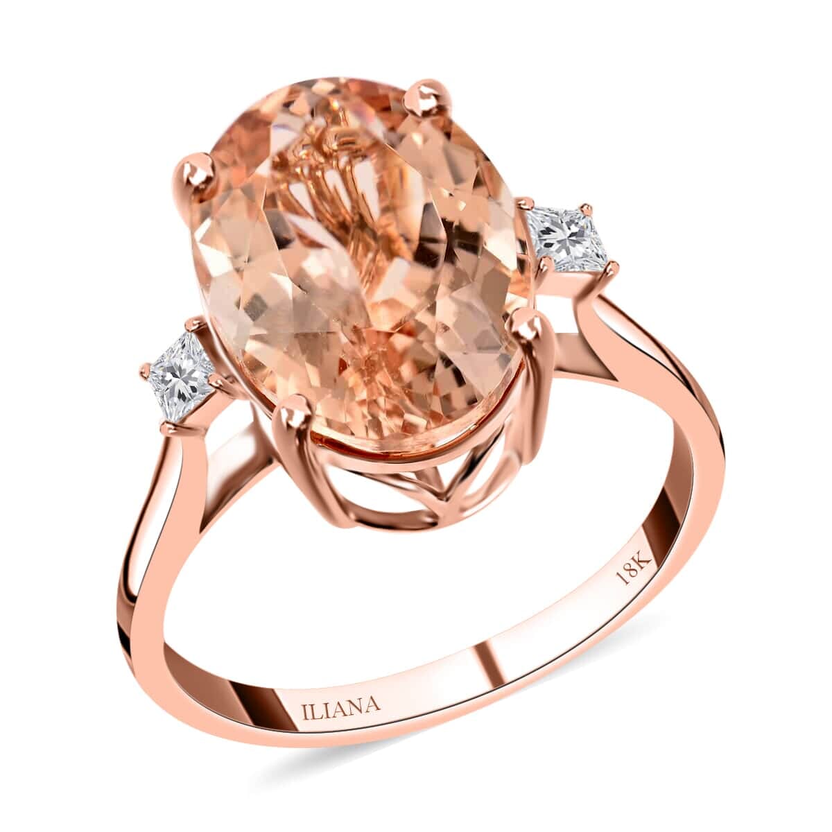 Certified and Appraised Iliana 18K Rose Gold AAA Marropino Morganite and G-H SI Diamond Ring (Size 8.5) 6.10 ctw image number 0