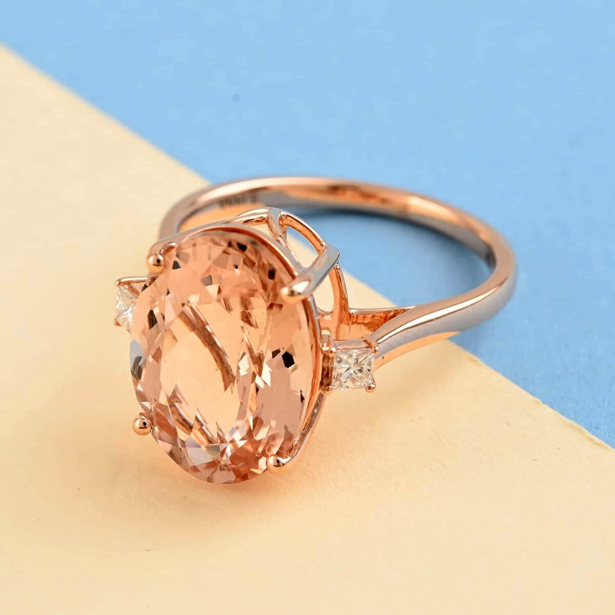 Certified and Appraised Iliana 18K Rose Gold AAA Marropino Morganite and G-H SI Diamond Ring (Size 8.5) 6.10 ctw image number 1
