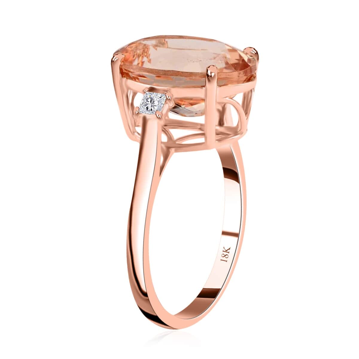 Certified and Appraised Iliana 18K Rose Gold AAA Marropino Morganite and G-H SI Diamond Ring (Size 8.5) 6.10 ctw image number 3