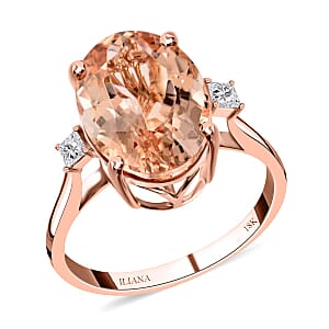 Certified and Appraised Iliana 18K Rose Gold AAA Marropino Morganite and G-H SI Diamond Ring (Size 9.5) 6.10 ctw