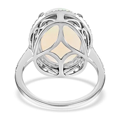 Certified & Appraised Iliana 18K White Gold AAA Ethiopian Welo Opal and G-H SI Diamond Halo Ring (Size 10.5) 5.35 Grams 6.50 ctw