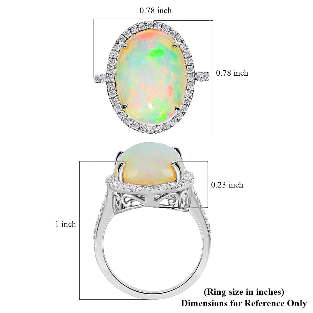 Certified & Appraised Iliana 18K White Gold AAA Ethiopian Welo Opal and G-H SI Diamond Halo Ring (Size 10.5) 5.35 Grams 6.50 ctw