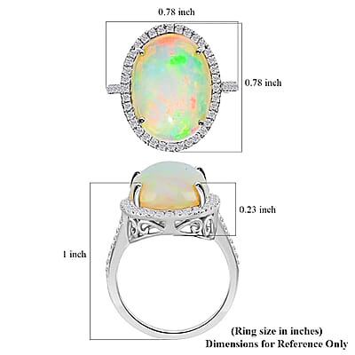 Certified & Appraised Iliana 18K White Gold AAA Ethiopian Welo Opal and G-H SI Diamond Halo Ring (Size 10.5) 5.35 Grams 6.50 ctw