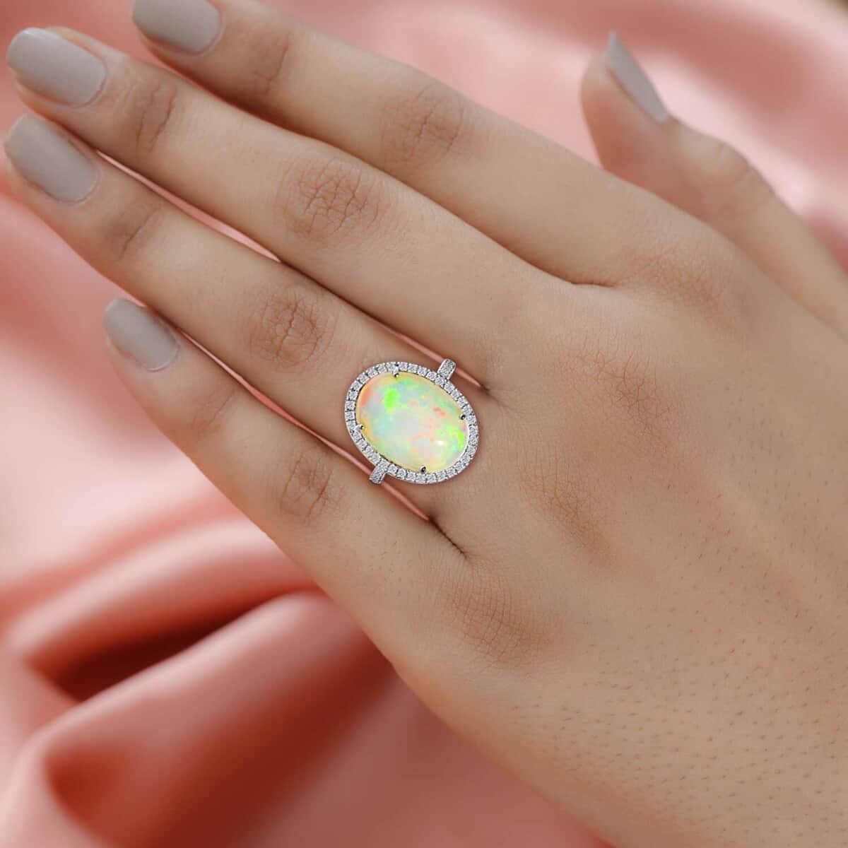 ROMANZA Certified & Appraised ILIANA 18K White Gold AAA Ethiopian Welo Opal and G-H SI Diamond Halo Ring (Size 10.0) (Delivered in 12-15 Business Days) 5.35 Grams 6.50 ctw image number 2