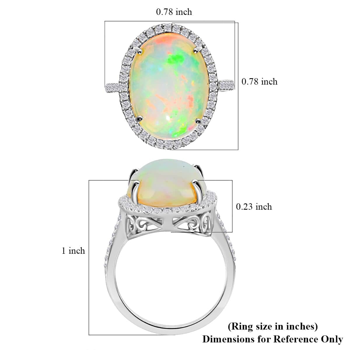 ROMANZA Certified & Appraised ILIANA 18K White Gold AAA Ethiopian Welo Opal and G-H SI Diamond Halo Ring (Size 10.0) (Delivered in 12-15 Business Days) 5.35 Grams 6.50 ctw image number 5