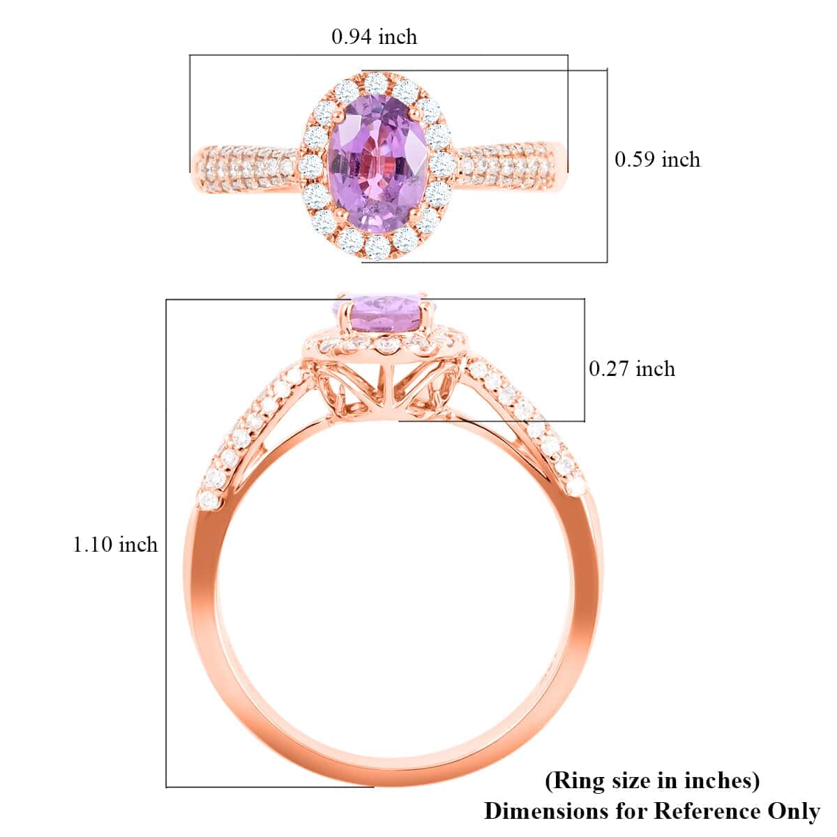 Certified & Appraised Iliana AAA Madagascar Purple Sapphire and G-H SI Diamond 1.35 ctw Halo Ring in 18K Rose Gold (Size 10.5) image number 5