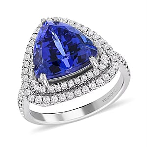 Certified & Appraised Rhapsody 950 Platinum AAAA Tanzanite and E-F VS Diamond Double Halo Ring (Size 5.0) 8 Grams 5.00 ctw