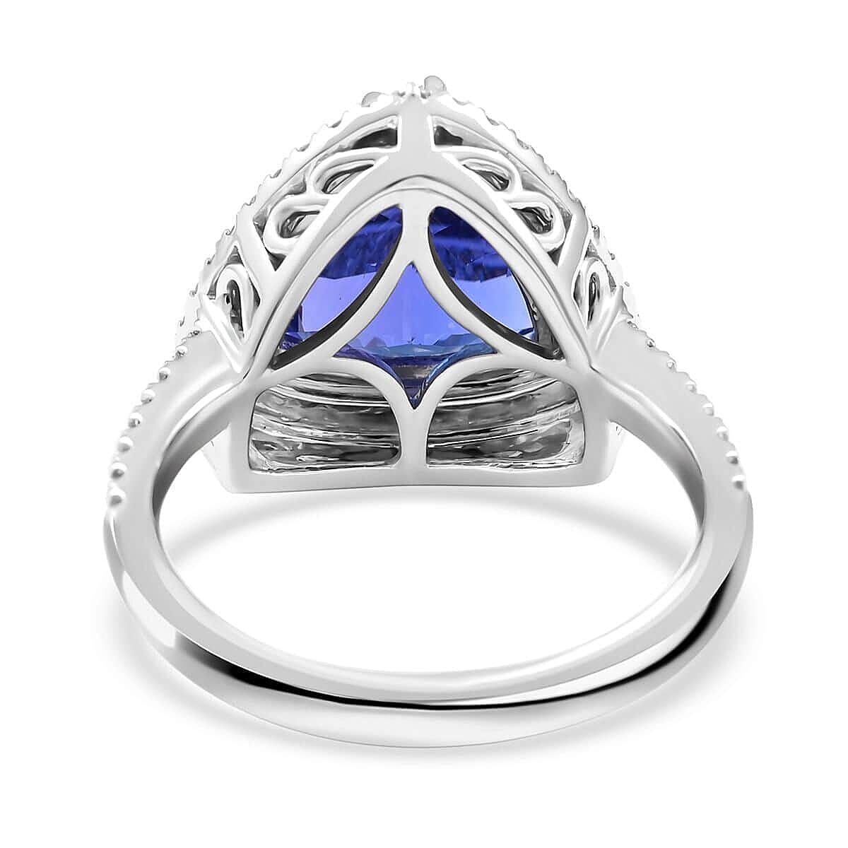 Certified & Appraised Rhapsody 950 Platinum AAAA Tanzanite and E-F VS Diamond Double Halo Ring (Size 5.5) 8 Grams 5.00 ctw image number 4