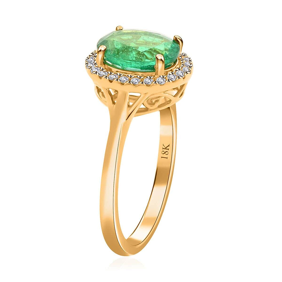 Certified & Appraised Iliana 18K Yellow Gold AAA Kagem Zambian Emerald and G-H SI Diamond Ring (Size 6.5) 2.00 ctw image number 3