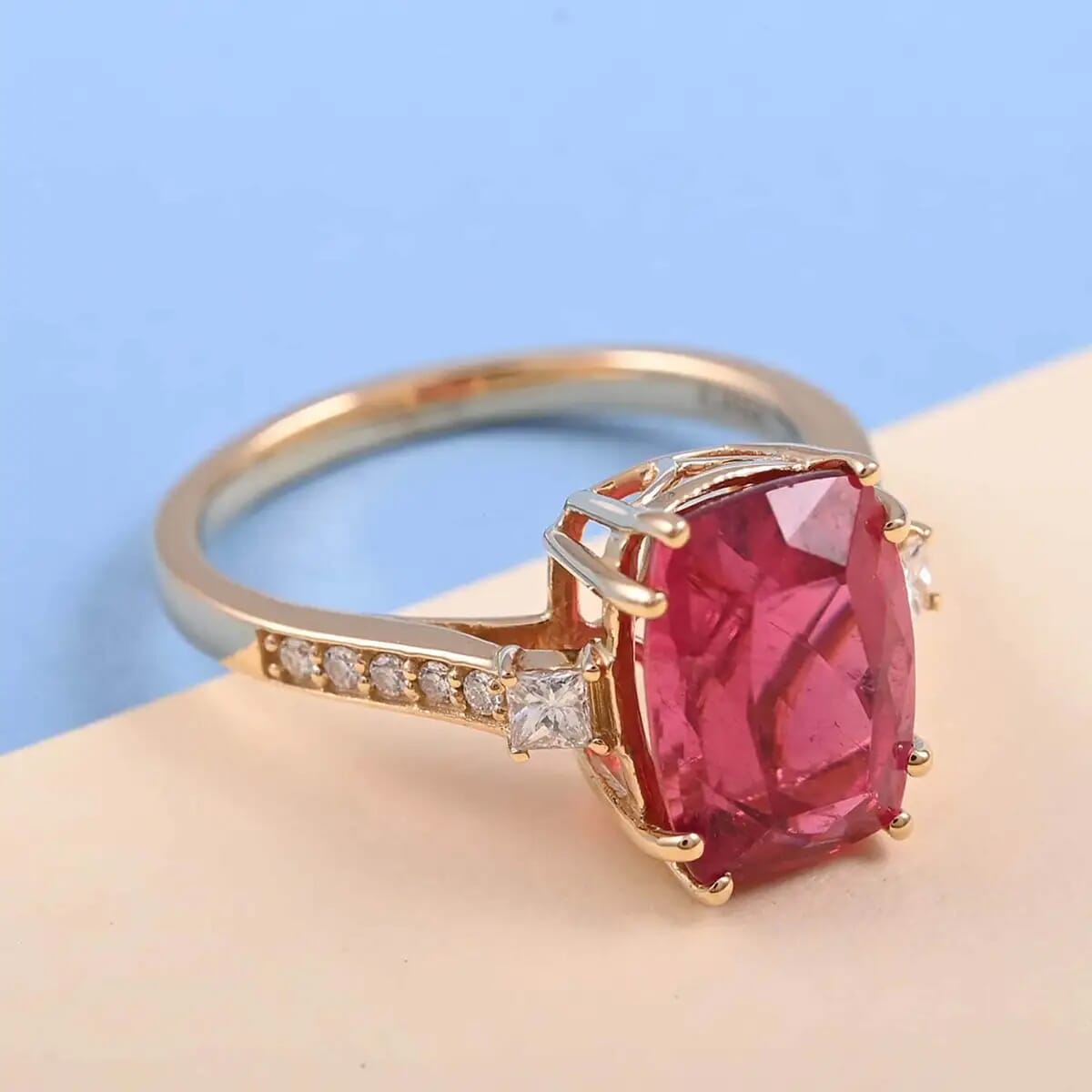 Certified & Appraised Iliana 18K Yellow Gold AAA Ouro Fino Rubellite and G-H SI Diamond Ring (Size 10.5) 3.50 ctw image number 1