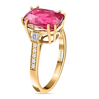Certified & Appraised Iliana 18K Yellow Gold AAA Ouro Fino Rubellite and G-H SI Diamond Ring (Size 10.5) 3.50 ctw