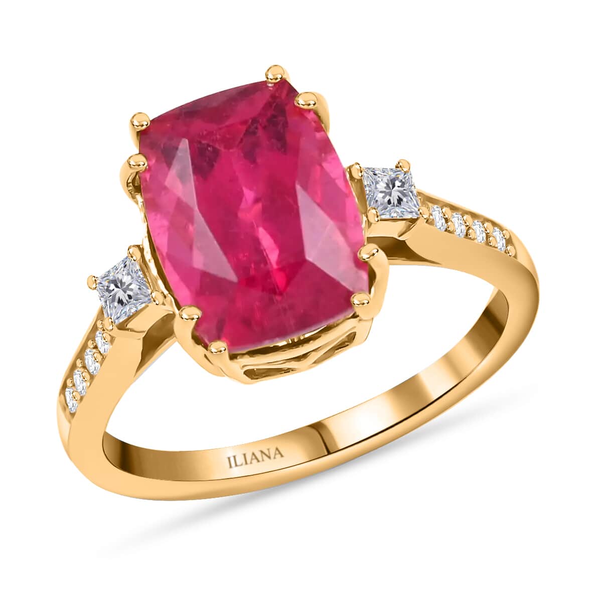 Certified & Appraised Iliana AAA Ouro Fino Rubellite and G-H SI Diamond 3.50 ctw Ring in 18K Yellow Gold (Size 7.5) image number 0