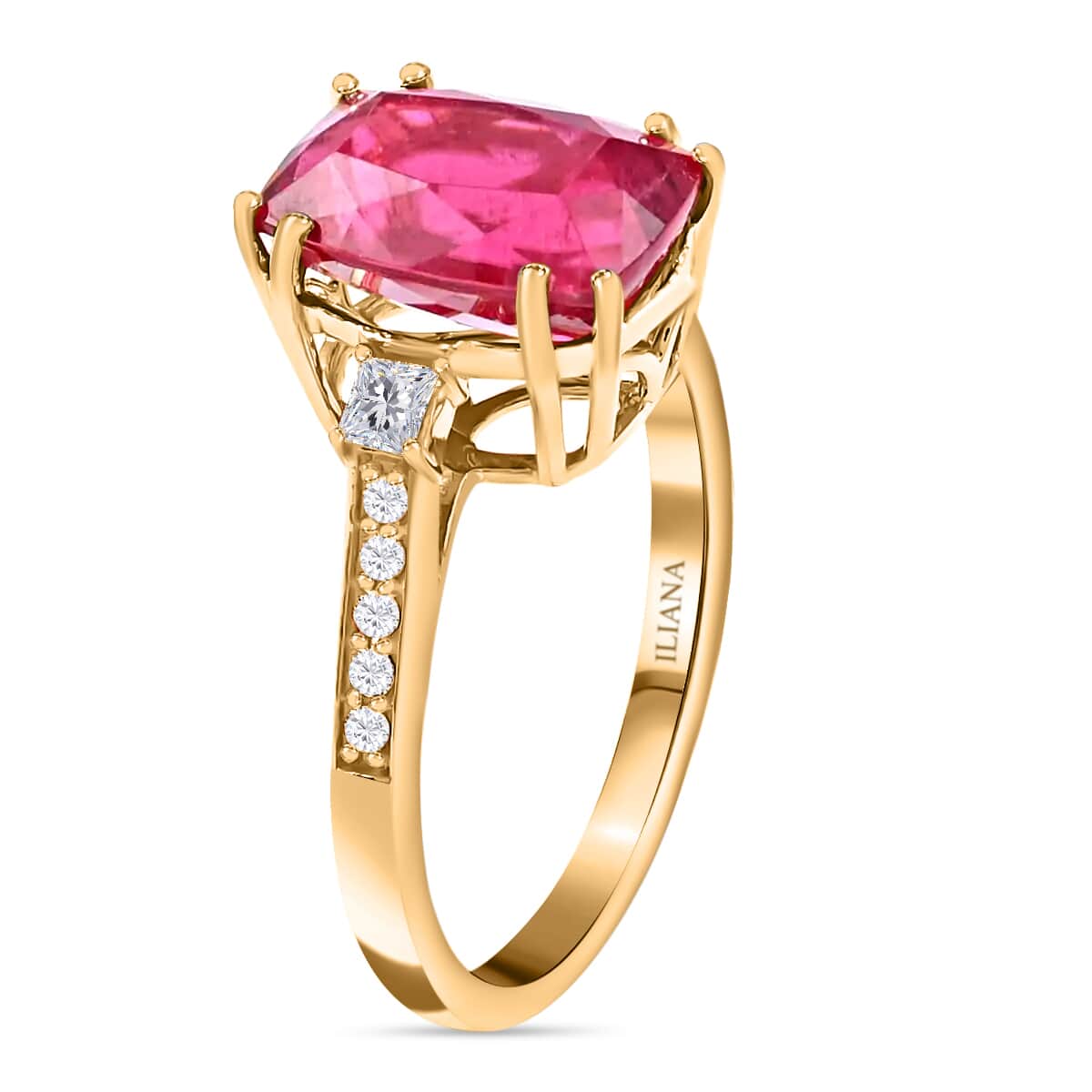 Certified & Appraised Iliana AAA Ouro Fino Rubellite and G-H SI Diamond 3.50 ctw Ring in 18K Yellow Gold (Size 7.5) image number 3