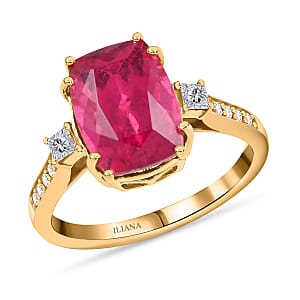 Certified & Appraised Iliana AAA Ouro Fino Rubellite and G-H SI Diamond 3.50 ctw Ring in 18K Yellow Gold (Size 8.5)