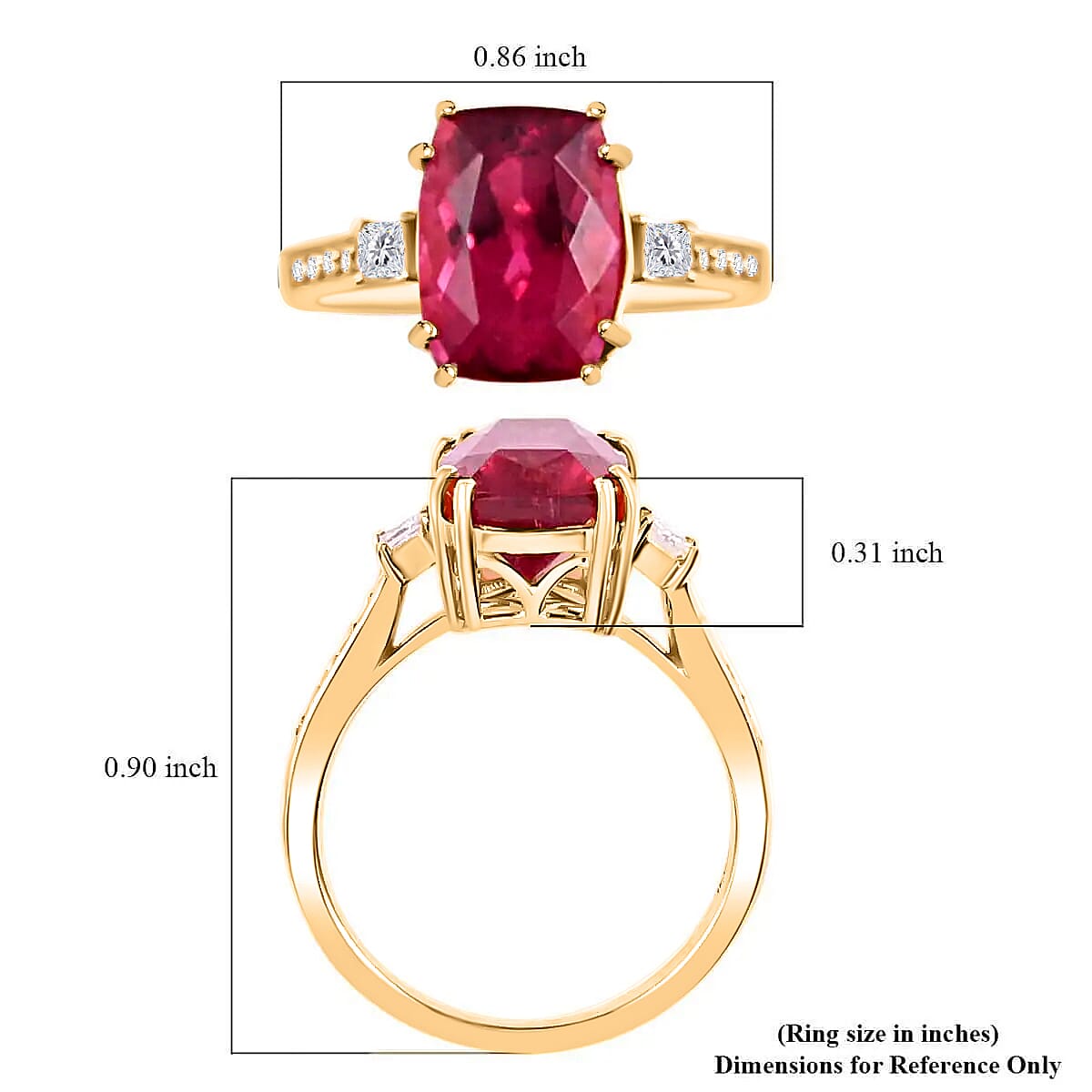 Certified & Appraised Iliana AAA Ouro Fino Rubellite and G-H SI Diamond 3.50 ctw Ring in 18K Yellow Gold (Size 8.5) image number 5