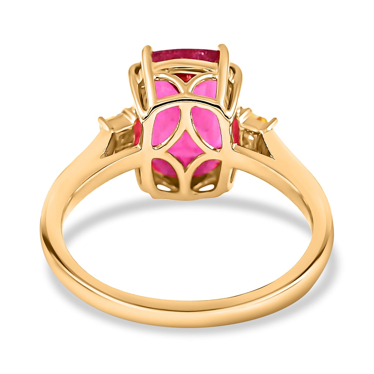 Certified & Appraised Iliana 18K Yellow Gold AAA Ouro Fino Rubellite and G-H SI Diamond Ring (Size 9.5) 3.50 ctw image number 4