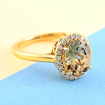 Certified & Appraised Iliana 18K Yellow Gold AAA Turkizite and G-H SI Diamond Halo Ring (Size 10.5) 2.25 ctw