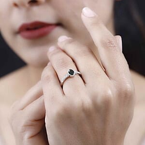 Chrome Diopside and White Zircon 0.90 ctw Ring in Platinum Over Sterling Silver (Size 8)