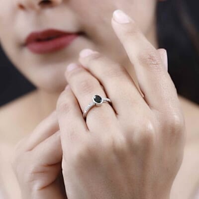 Chrome Diopside and White Zircon 0.90 ctw Ring in Platinum Over Sterling Silver (Size 8)