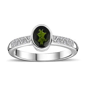 Chrome Diopside and White Zircon 0.90 ctw Ring in Platinum Over Sterling Silver (Size 8)