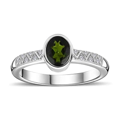 Chrome Diopside and White Zircon 0.90 ctw Ring in Platinum Over Sterling Silver (Size 8)