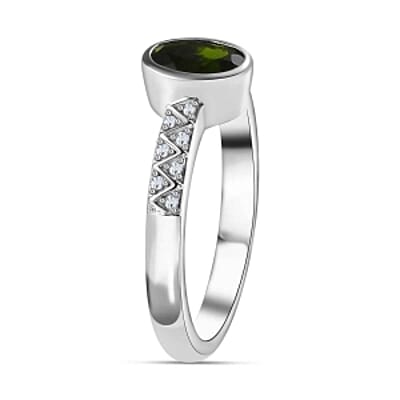 Chrome Diopside and White Zircon 0.90 ctw Ring in Platinum Over Sterling Silver (Size 8)