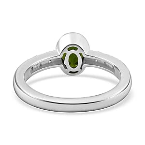 Chrome Diopside and White Zircon 0.90 ctw Ring in Platinum Over Sterling Silver (Size 8)