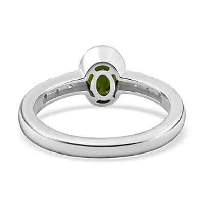 Chrome Diopside and White Zircon 0.90 ctw Ring in Platinum Over Sterling Silver (Size 8)