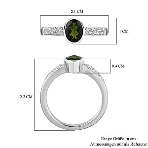 Chrome Diopside and White Zircon 0.90 ctw Ring in Platinum Over Sterling Silver (Size 8)