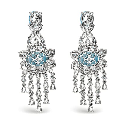 Premium Larimar and Multi Gemstone 65.35 ctw Earrings in Rhodium Over Sterling Silver