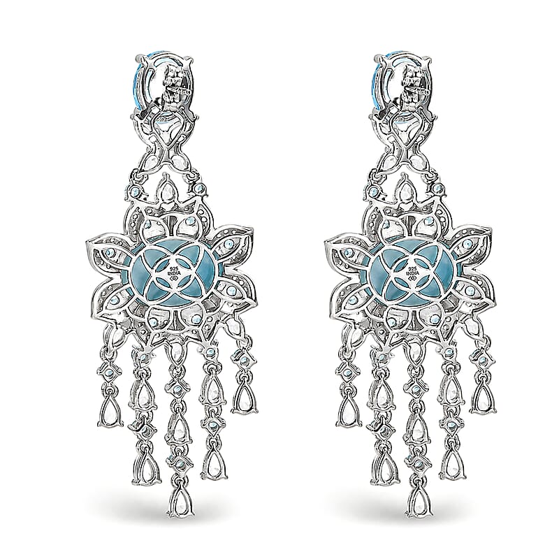 Premium Larimar and Multi Gemstone 65.35 ctw Earrings in Rhodium Over Sterling Silver