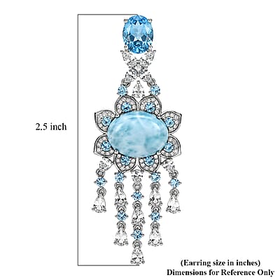 Premium Larimar and Multi Gemstone 65.35 ctw Earrings in Rhodium Over Sterling Silver