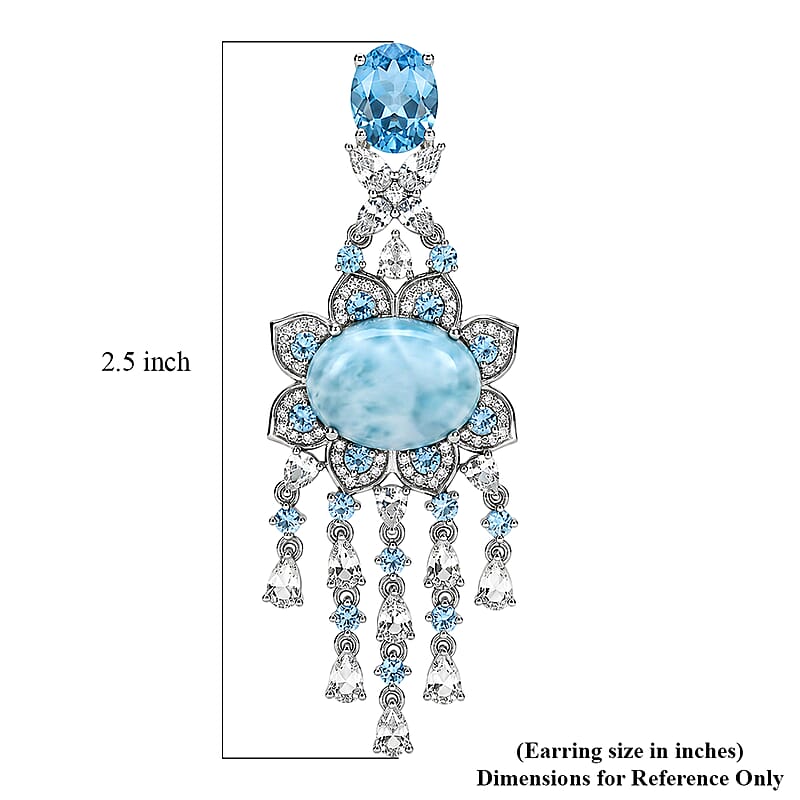 Premium Larimar and Multi Gemstone 65.35 ctw Earrings in Rhodium Over Sterling Silver
